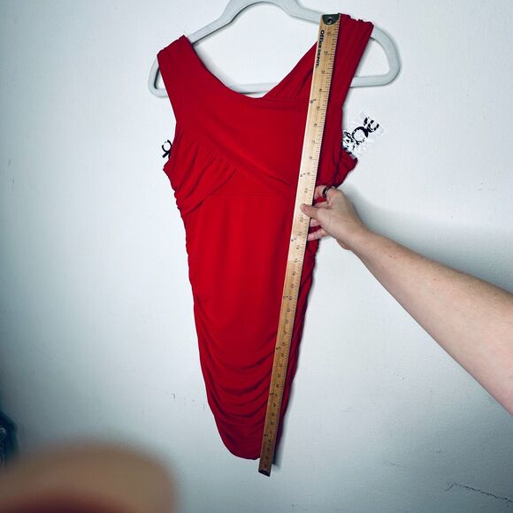 Guess Sexy Deep Red Ruched Draped Off-Shoulder Cross Back Bodycon Mini Dress S - Picture 13 of 14